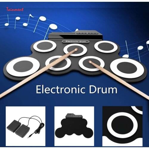 7 Pads Electronic Drum Set with Headphone Jack Built in Speaker, Drum Stick Electric Drum Holiday Party Portable Instrument Gift