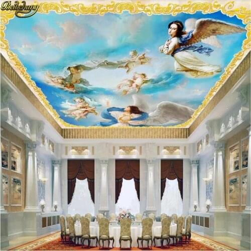 Beibehang wallpaper 3d murals Top suspended ceiling mural wallpaper / painting Western European blue sky Angel photo wallpaper