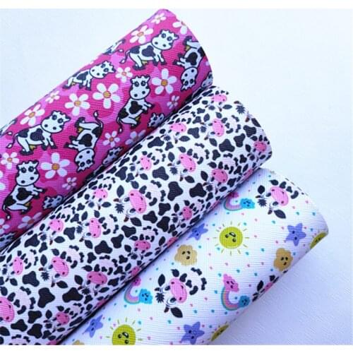 Free shipping A4 20*33CM cartoon cow print synthetic leather fabric for bow and bag BHY1214