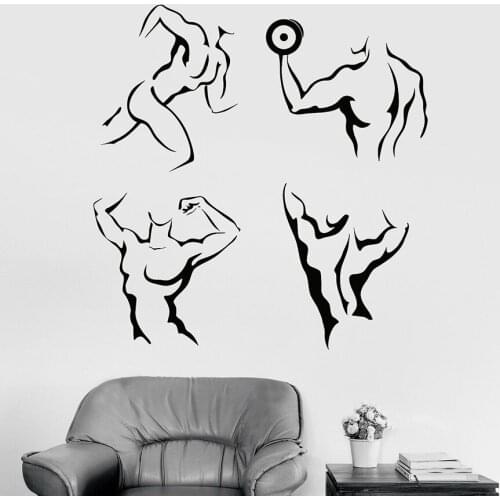 Bodybuilding Wall Decal Gym Sports Set Healthy Lifestyle Fitness Interior Decor Vinyl Window Stickers Art Mural Removable M508