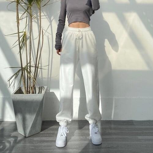Women Sweatpants Fashion Harajuku High Waist Loose Slim Thin Cotton Casual Pants Drawstring Trousers Streetwear Sportswear