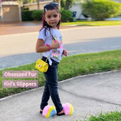 Kids Sliders Fluffy Flip-Flops Children Furry Real Fox Fur Slippers Indoor New Fashion Hot Sale