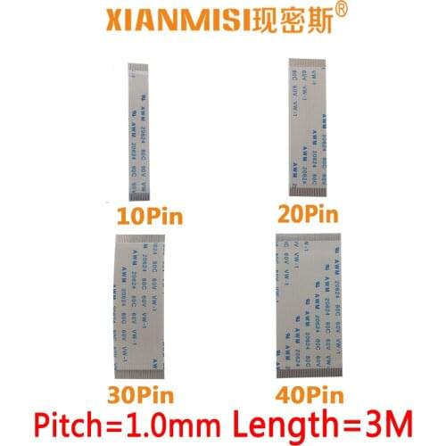 FFC/FPC Flat Flex Extension Cable 10Pin 20Pin 30Pin 40Pin Same Side 1.0mm Pitch AWM VW-1 20624 20798 60V Length 3M 5PCS
