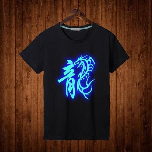 Chinese Element Dragon T Shirt Glow Fashion Mens Black Color Dragon Logo Noctilucent T Shirt Top Tees Unisex Glow Dragon Clothes