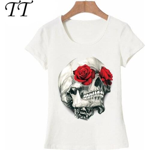 Red Rose Eye Skull Print Punk T-Shirt Funny Casual Tops Summer Woman Tees Cute Women t-shirt Casual Short Sleeve