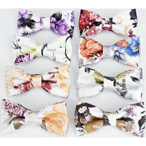 Brand New Fashion Valued Pu Leather Flower Print Bow Tie Female Necktie Adult Luxury Cravate Homme Wedding Party Ties For Men