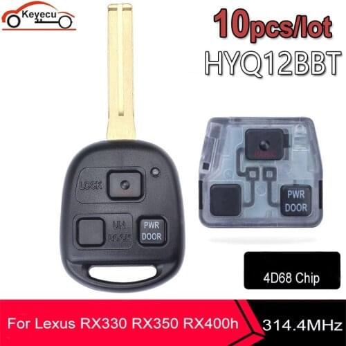KEYECU 10PCS 3 Button Remote Car Key Fob 314.4MHz 4D68 Chip for Lexus RX330 RX350 RX400h RX450h TOY48 Blade FCC ID: HYQ12BBT