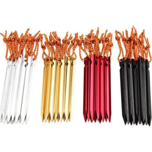 10pcs Tent Peg Nail Aluminium Alloy Stake with Rope Camping Equipment Outdoor Traveling Tent Building
