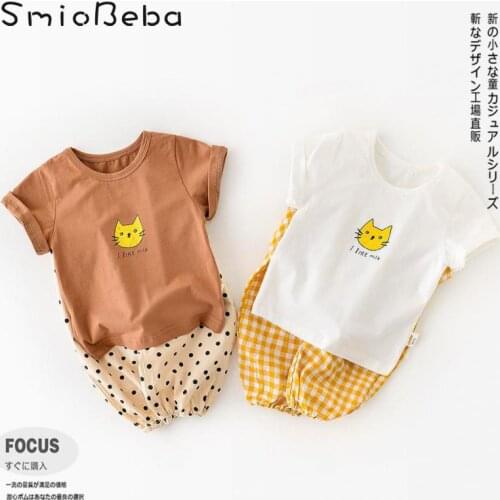 2021 Summer Unisex Boys Girls Set Cartoon Cool Breathable Top Cat Shirts+Plaid Long Pants Two Piece Kids Tracksuit Ropa De Nina