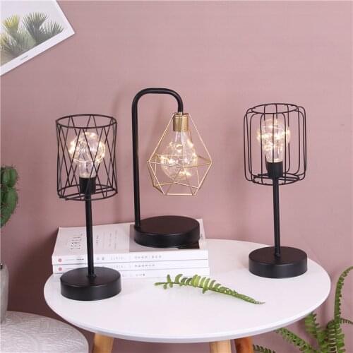 Creative USB Lamps Crafts Nordic Wrought Iron Candlestick Livingroom Office Desktop Decoration Diamond LED Light Metal Ornaments