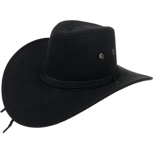 Faux Leather Cool Cap Western Cowboy Hat Men Women Retro Vintage Riding Cap Wide Brim 58CM Unisex Summer Sun Hat Tourist Outdoor