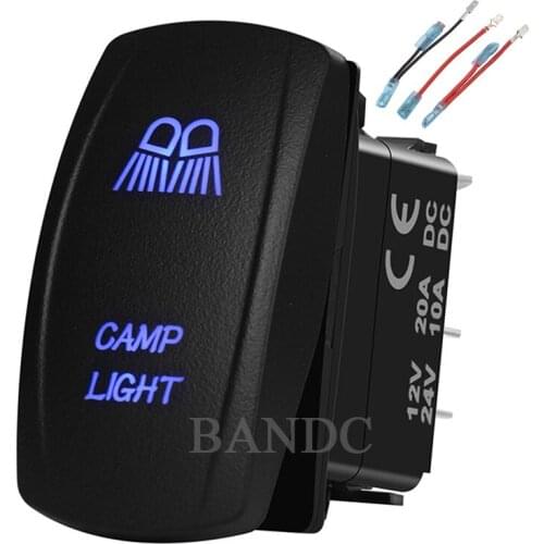 CAMP LIGHT Rocker Switch Laser-Etched 5P On-Off SPST for Car Boat Truck Carling , Waterproof, Dual Blue Led，Jumper Wires Set