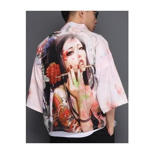 Summer mens womens kimono Beauty pattern Japanese robe Seven-quarter sleeve jackets harajuku cardigan outwear Hanfu Tangzhuang