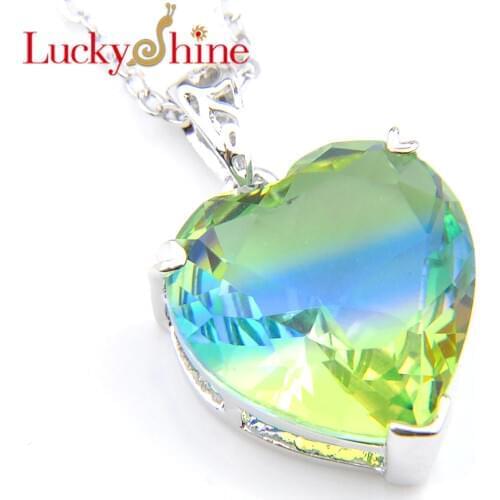 Luckyshine Wedding Jewelry Fire Heart Blue&Green Tourmaline Silver Plated Copper Fashion Women Pendants Jewelry Stone Size16*16