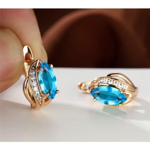 Marquise Crystal Small Hoop Earrings Rainbow Zircon Geometric Stone Creative Earrings Rose Gold Color Wedding Earrings For Women