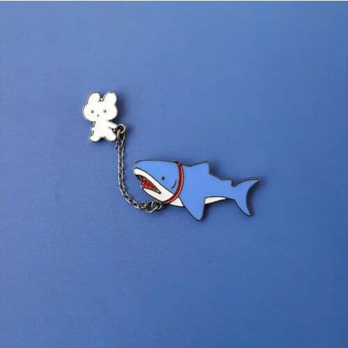Rabbit and Shark Metal Enamel Pins and Brooches for Women Men Lapel Pin Backpack Bags Hat Badge