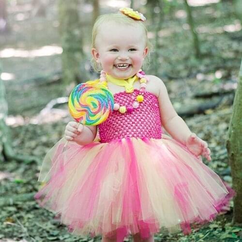 Cute Girls 2Layers Crochet Tutu Dresses Kids Handmade Fluffy Ballet Tulle Dress with Flower and Headband Children Party Costumes