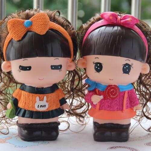 Fashion Large female doll cartoon piggy bank girl money box birthday gift