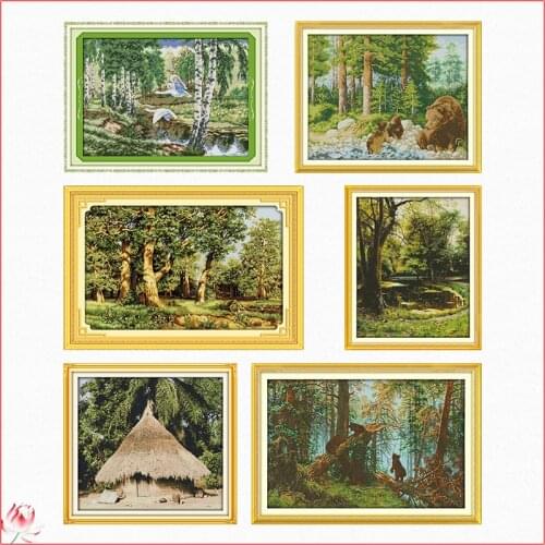 Joy Sunday Forest Landscape Pattern Series Cross Stitch Kit DIY 14CT 11CT Embroidery Set Needlework Home Decoration Painting