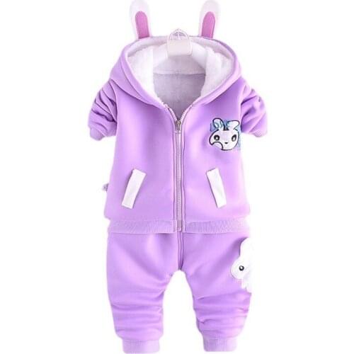 New Spring Autumn Baby Girl Clothes Suit Children Fashion Thick Hooded Jacket Pants 2Pcs/Sets Toddler Warm Costume Kids Clothing