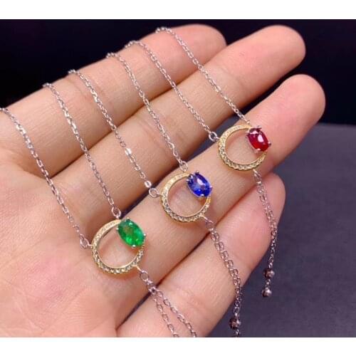 New product on the market Natural emerald ruby Sapphire Necklace 925 pure silver high-end color treasure