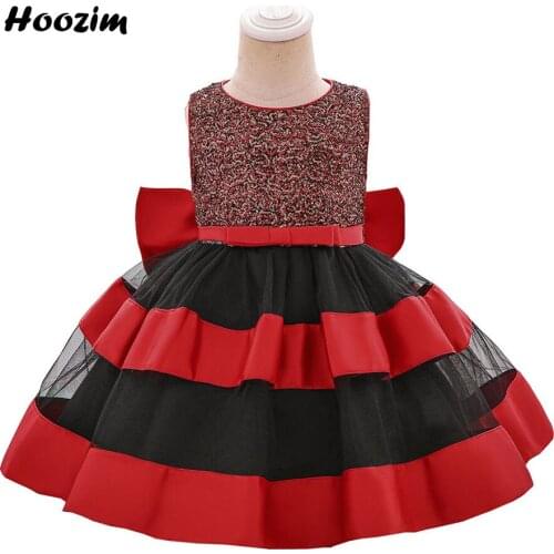 Luxury Colorblock Sequin Back Zipper Christmas And Birthday Dress Toddler 12M-24M Age New Back Bow Party Ball gown Dresses Girls