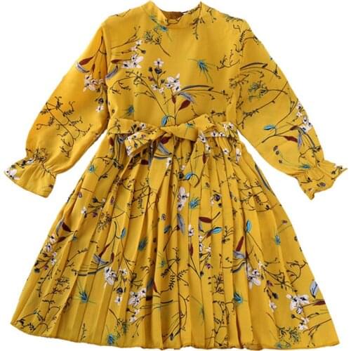 Girls Floral Dress NEW Baby Girl Party College Style Princess Full Sleeve Chiffon Dress Fashion Kids Children Clothing 3-8 Years