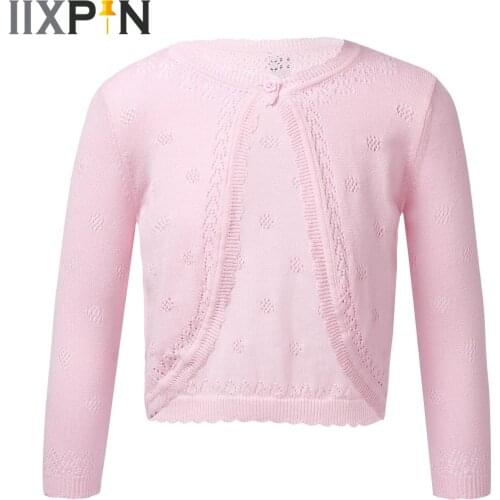 Girls Long Sleeve Knit Bolero Shrug Hollow Out Cardigan Shrug Sweaters Flower Girl Jacket Cover Ups Wrap Coat Kids Dance Wear