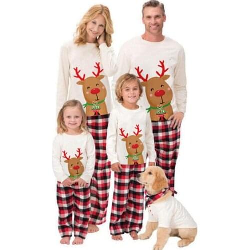 Family Clothing Christmas Loungewear Long-Sleeves Tops with Elastic Waist Pants Pajamas for Father, Mother, Kids Set Xmas Outfit