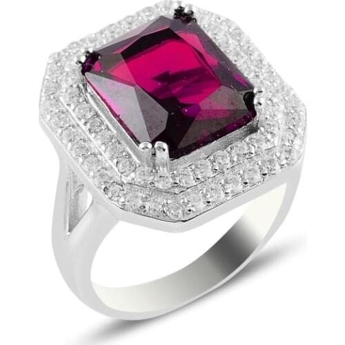 Silver 925 Sterling Ruby Zircon Engagement Ring