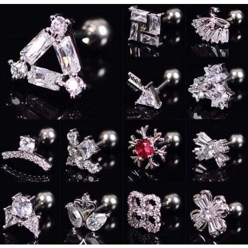 1PC Geometry Swan Crystal Ear Tragus Cartilage Piercing Oreja Earring Ear Stud Flower Helix Sexy Body Piercing Jewelry 16G