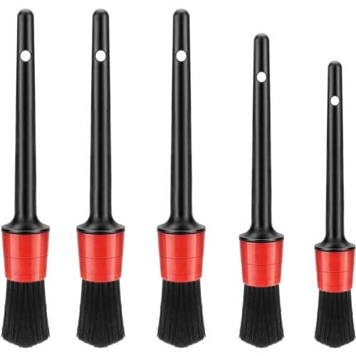 Car detail brush, 5-piece car detail cleaning brush set, with plastic handle, used to clean wheels, tires and vents