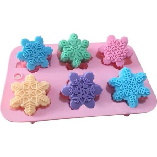 6 Holes DIY Handmade Soap Mold Christmas Snowflake Oriental Cherry Shaped Silicone Cake Mold Chocolate Cookie Soap Candle Mold