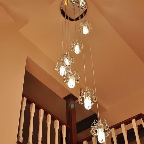 Staircase lantern chandelier duplex staircase chandelier crystal lamp floor in the building modern simple living room restaurant