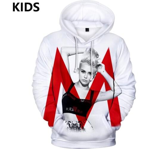 2 to 14 years old Childrens hoodie 3D Harajuku Miley Cyrus Hoodie Sweatshirt Girls White Pullover Womens tracksuit Oversized