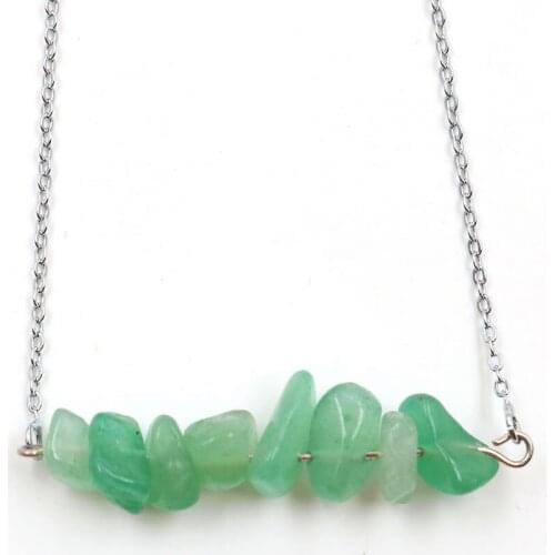 FYJS Unique Jewelry Silver Plated Irregular Shape Original Green Aventurine Pendant Link Chain Necklace