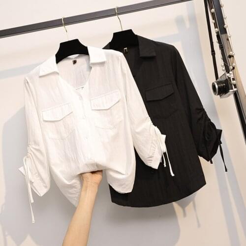 Black White Solid Color Plus Size Korean Autumn Elegant Fashion Blouses And Tops WomenS Oversize Shirt Clothing 2021 Female