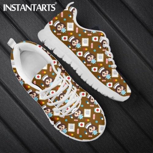 INSTANTARTS Womens Nurse Shoes Cartoon Medical Medical Physio Brand Design Female Mesh Flats Sneakers Lace Up Footwear Mujer