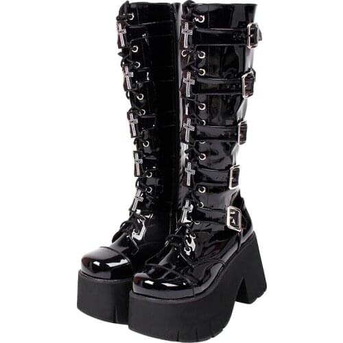 Angelic imprint handmade Women motorcycle cool punk boots lady lolita shoes woman high heels pumps 33-47 new style heel 7008 PL