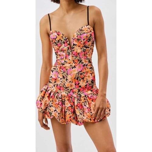 Sexy Strapless Dresses for Women 2021 Summer Vacation Bohemian Floral Printed Ruffles Beach Dress Female