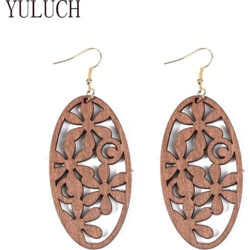 YULUCH Wood flower earrings for women new art simple party jewelry girl elegant accessories pendant earring GIRLS natural wooden