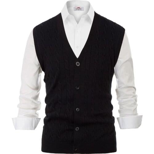 Men Sweater Vest Knitwear Sleeveless V-Neck Button Fit Warm Casual Comfortable Solid Autumn Winter Knit Tops Stretchy Male