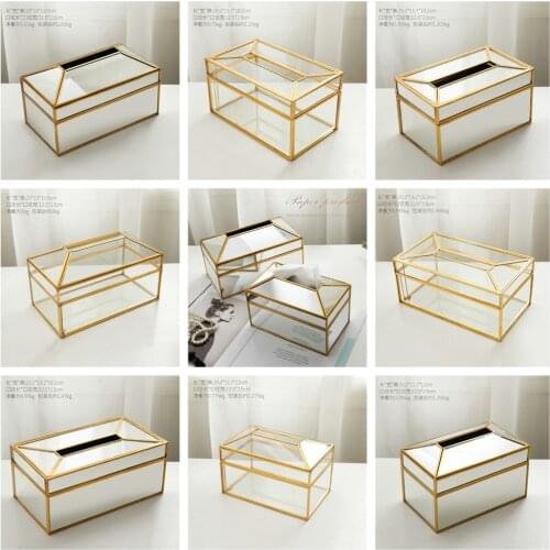 Gold mirror tissue box European Elegant Style napkin holder Metal Desktop Storage Box Cosmetics Jewelry Home Decoration Tools