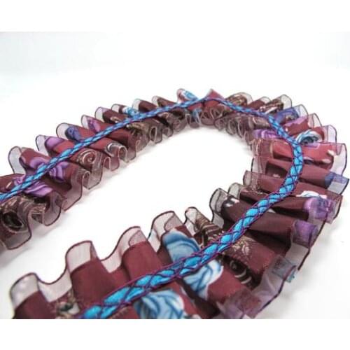 1 5/8 Inch Yellow Ombre Pleated Printed Polyester Ribbon with Woven Rosette Trim|Headband Supplies|Hair Embellishment