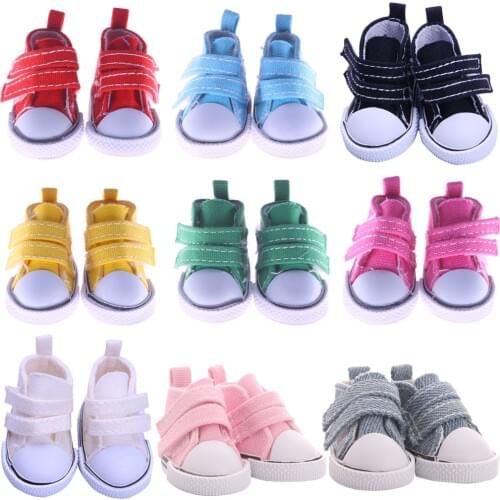 12 Style Doll Shoes For 14Inch Wellie Wisher&32-34Cm Paola Reina&Nancy Doll Shoes For 5Cm,Solid Color Canvas Shoes Double Velcro