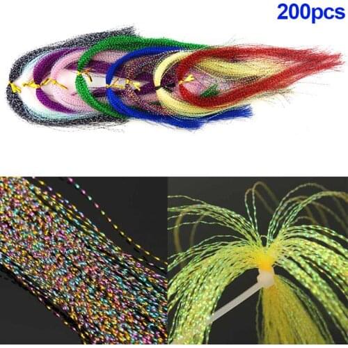 200pcs Jig Hook Lure Making Fly Tying Holographic Feather Line Fly Fishing Lure Tying Material DIY Artificial Bait Line WHShopp