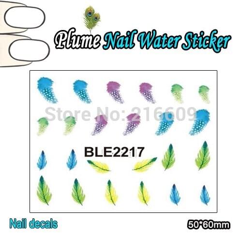 2015 Nail Sticker 22Sheets/Lot Plume Nail Art Sticker Colorful Nail Water Transfer Wraps Sticker Decal Decoration BLE2215-2225