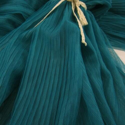 5Meters Evening Gowns Pleated Ruffle Mesh Crumpled Tulle Net Fabric Peacock Blue Organ Skirt Tutu Skirt Wedding Dress Fabrics