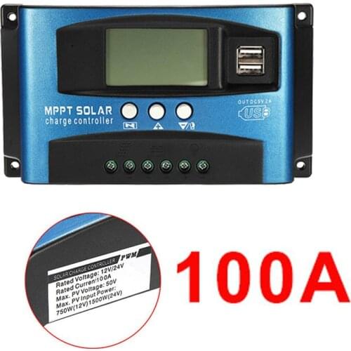 100A MPPT 12V 24V Auto Solar Cell Panel Charger Regulator With Load Solar Charge Controller Dual USB LCD Display
