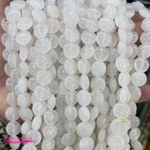 Natural White Jades Stone Loose Beads High Quality 10mm Smooth Flat Coin Shape DIY Gem Jewelry Accessories 38Pcs a3663